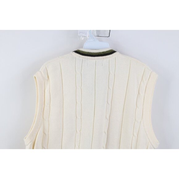 Vintage 90s Streetwear Mens Large Cotton Cable Knit Golf Cardigan Sweater Vest - Picture 10 of 11